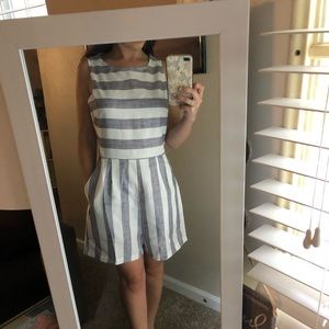 Grey white striped romper